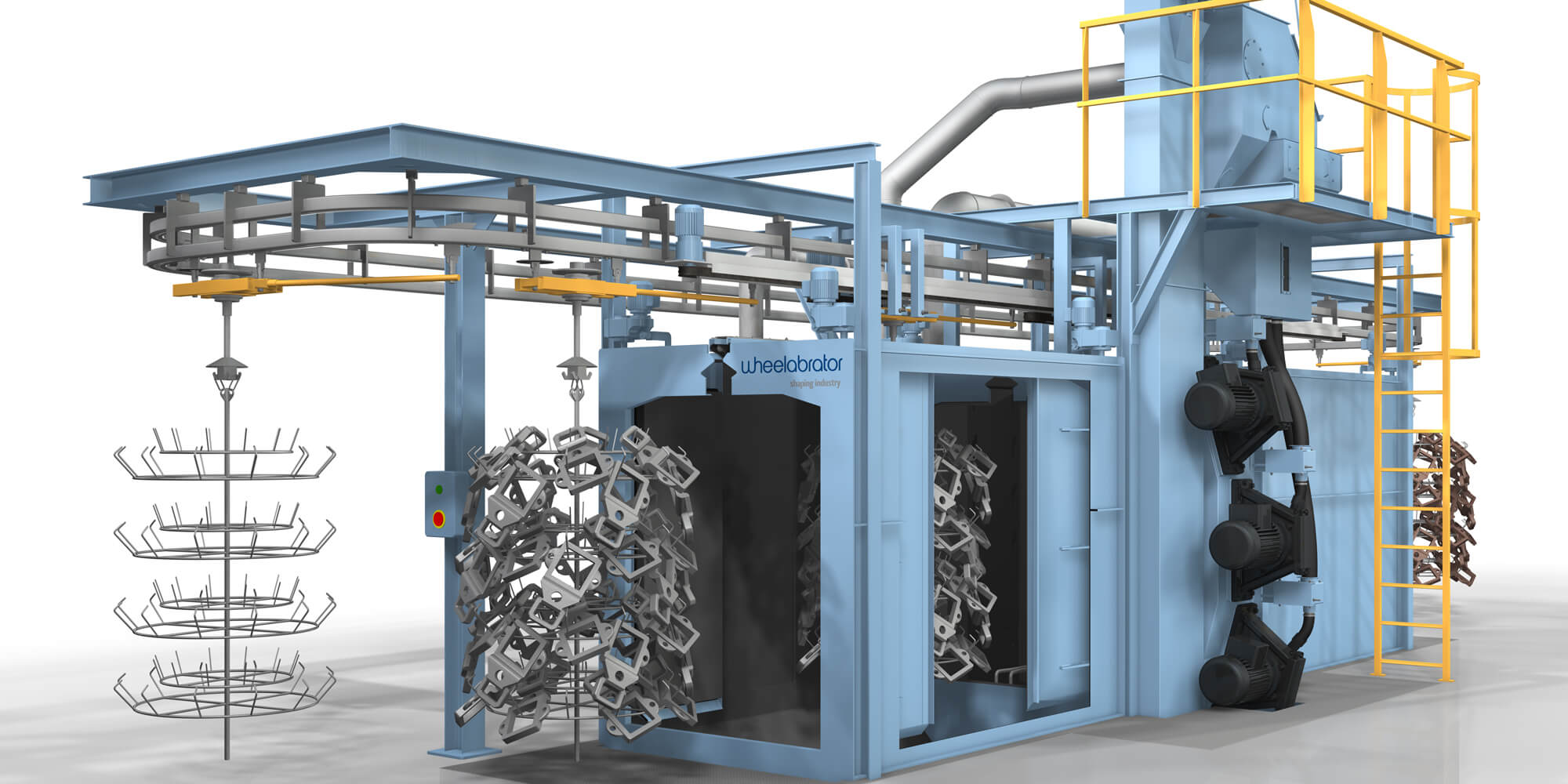 Pass-through monorail (DHB) blast machine